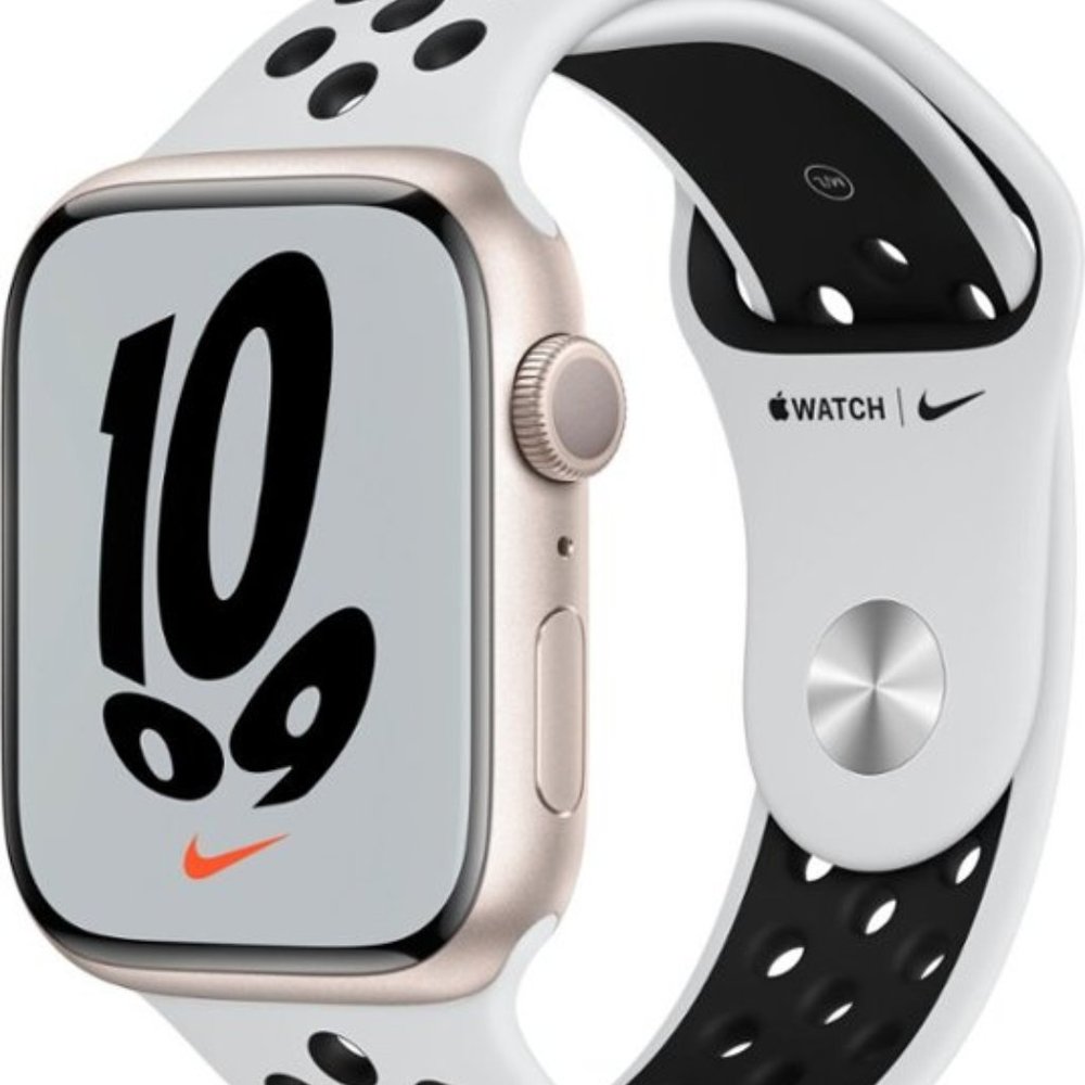Apple Watch Nike Series 7 45mm Starlight Aluminum Case with Pure Platinum/Black
